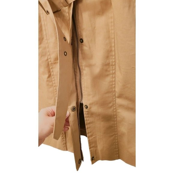 Womens Just Fabulous Trench Coat Long Sleeve Belted Waist Brown Biege Sz Med New - Picture 3 of 4